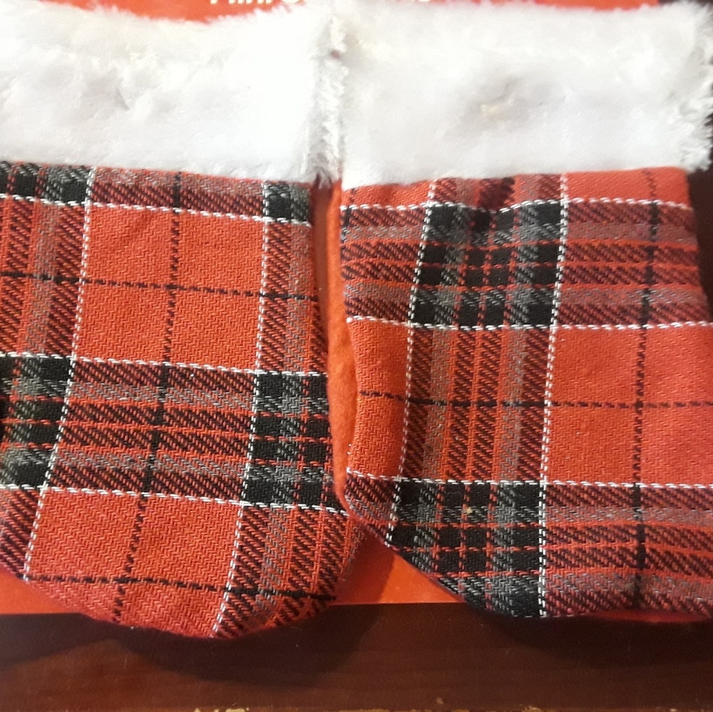 Set of 2 Red Plaid 6 In Mini Holiday Stockings New